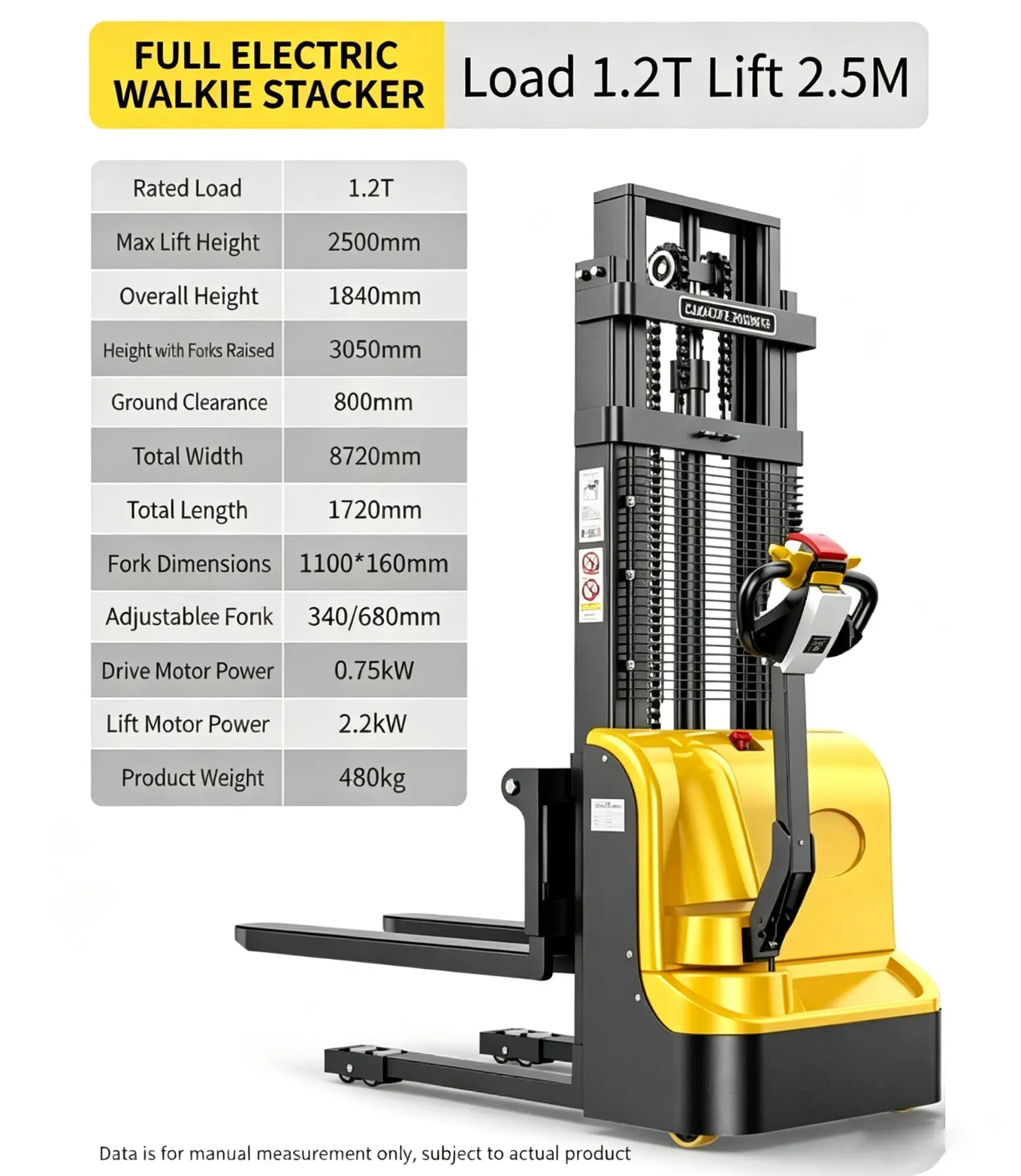 1,2T plně elektrický vysokozdvižný vozík